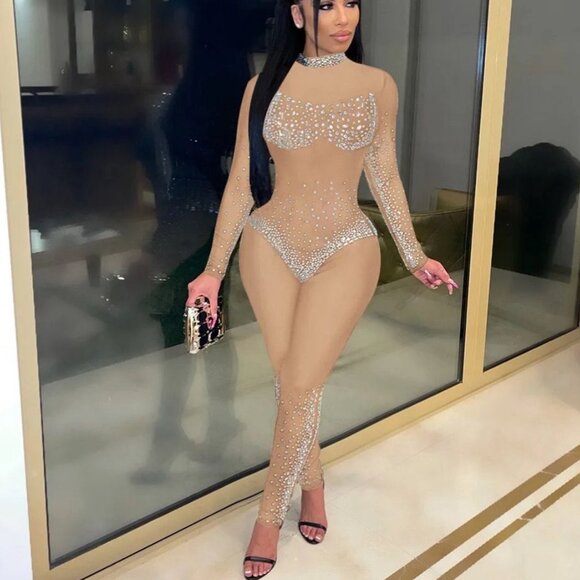 Diamond Glitz Sheer Crystal Jumpsuit - Picture 2 of 13